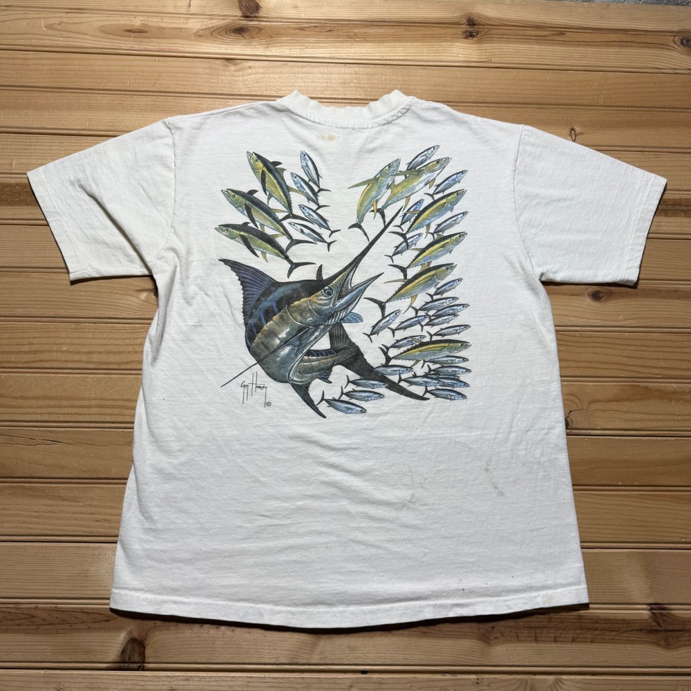 Vintage 90s Guy Harvey Original Marlin Tuna Fishing Graphic Pocket Shirt Medium