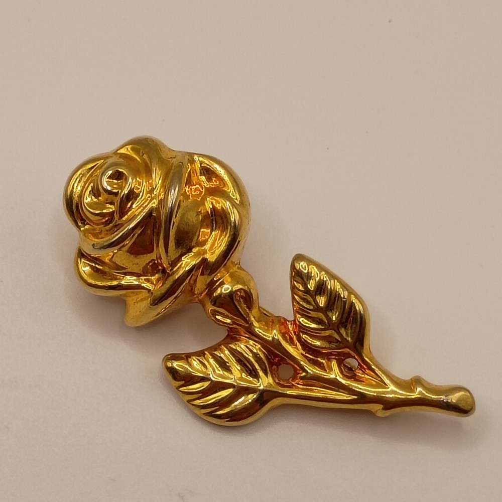 Vintage Gold Tone Rose Flower Brooch