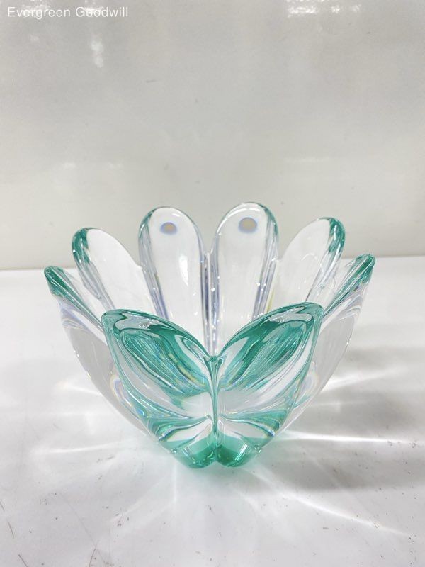 orrefors Sweden Crystal Mayflower green clear art glass bowl by Jan Johansson
