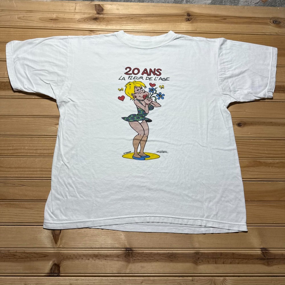 Vintage 90s 20 Ans La Fleur De L'Age French Cartoon Girl Graphic T-Shirt - XL