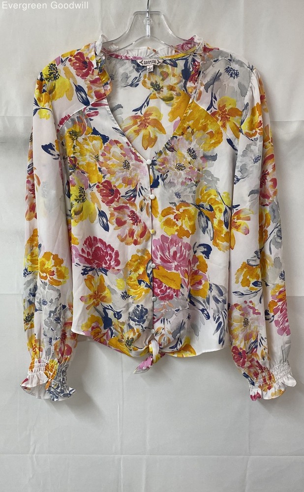 Nanette Lepore Women's Multicolor Floral Long Sleeve Blouse Top Size Large