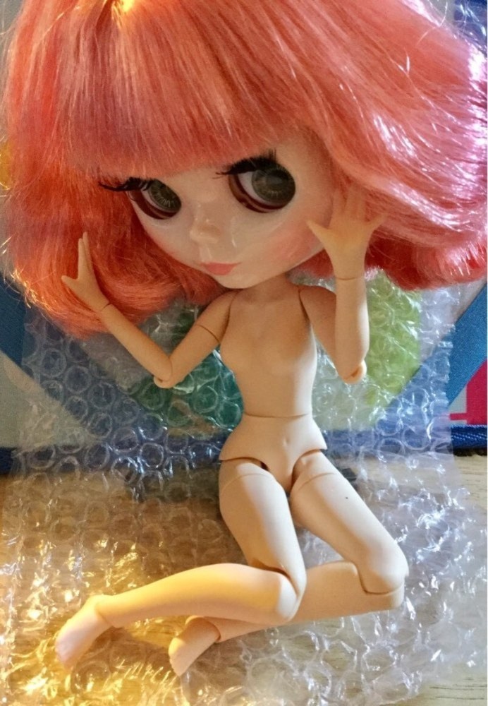 Neo Blythe Doll Pink Hair White Skin Glossy Face BJD 4 Color Eye Collectible Toy