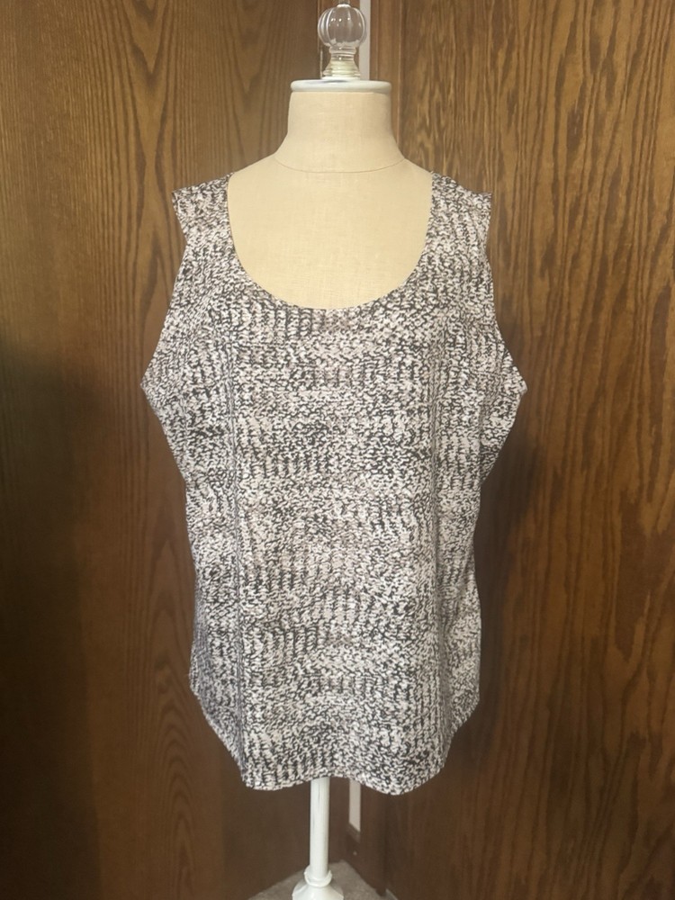 NY Collection Women's XL Black White Animal Print Scoop Neck Sleeveless Tank Top