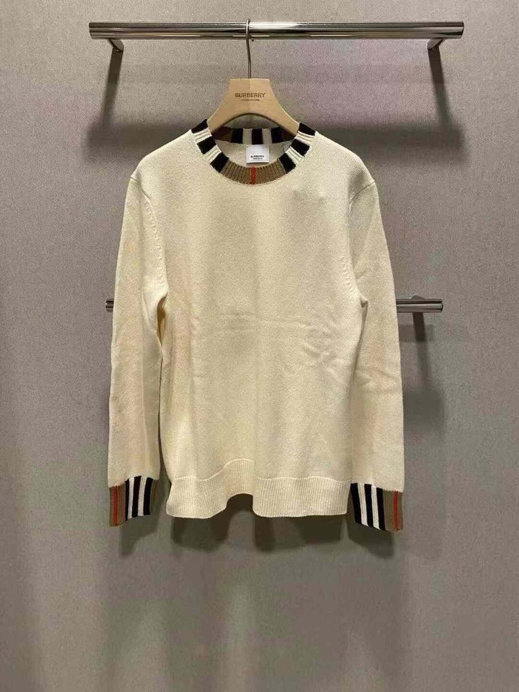 New Burberry Womens Tilda Icon Striped Collar Sweater White Size S $910+ Tax