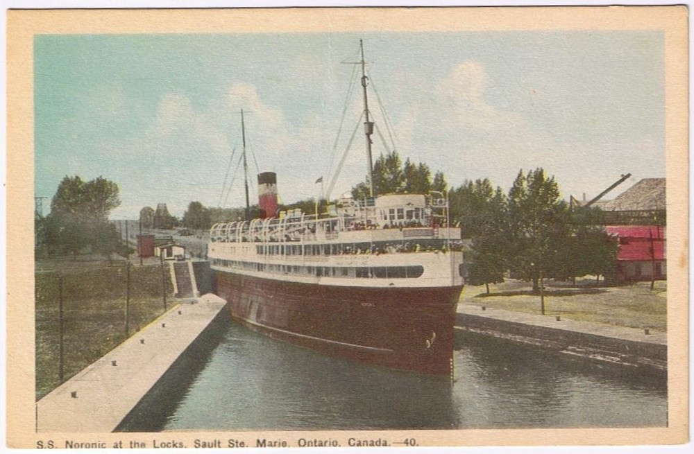 Postcard SS Norinic At The Locks Sault Ste Marie Ontario