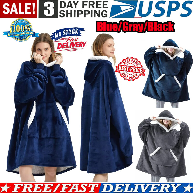 Adult Hooded Snuggle Blanket Super Soft Fleece Sherpa Warm Wearable Hoodie Robe
