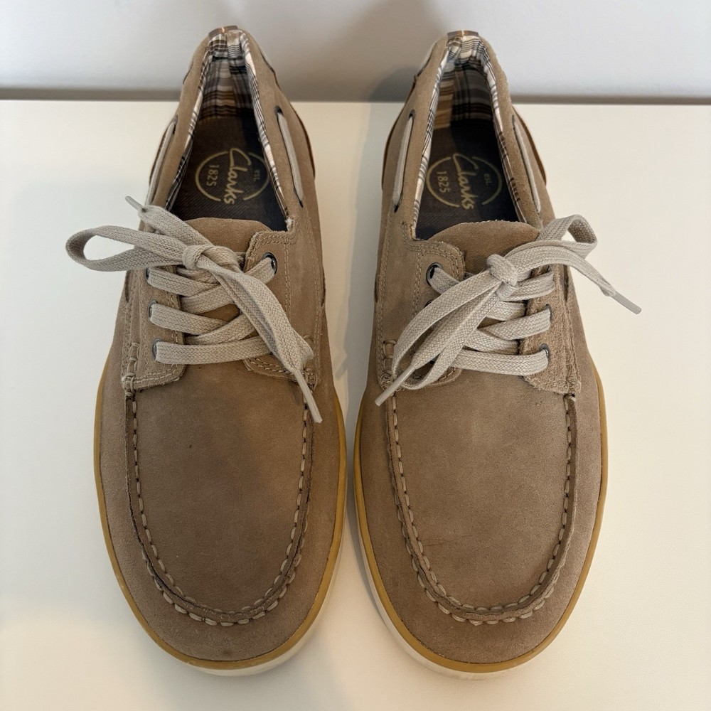 Clarks Men’s Bratton Tan Leather Lace Up Boat Shoes Size 10.5