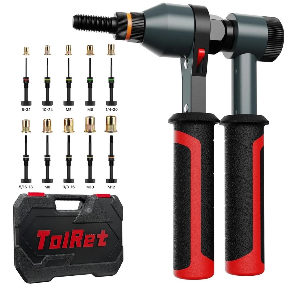 Rivet Nut Tool Rivet Nut Kit, Rivnut Tool Kit with 10 Metric and SAE Mandrels...