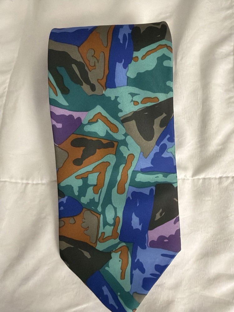Vintage Eacovalle New York Silk Tie Made In Italy Abstract Geometric Wide 90s