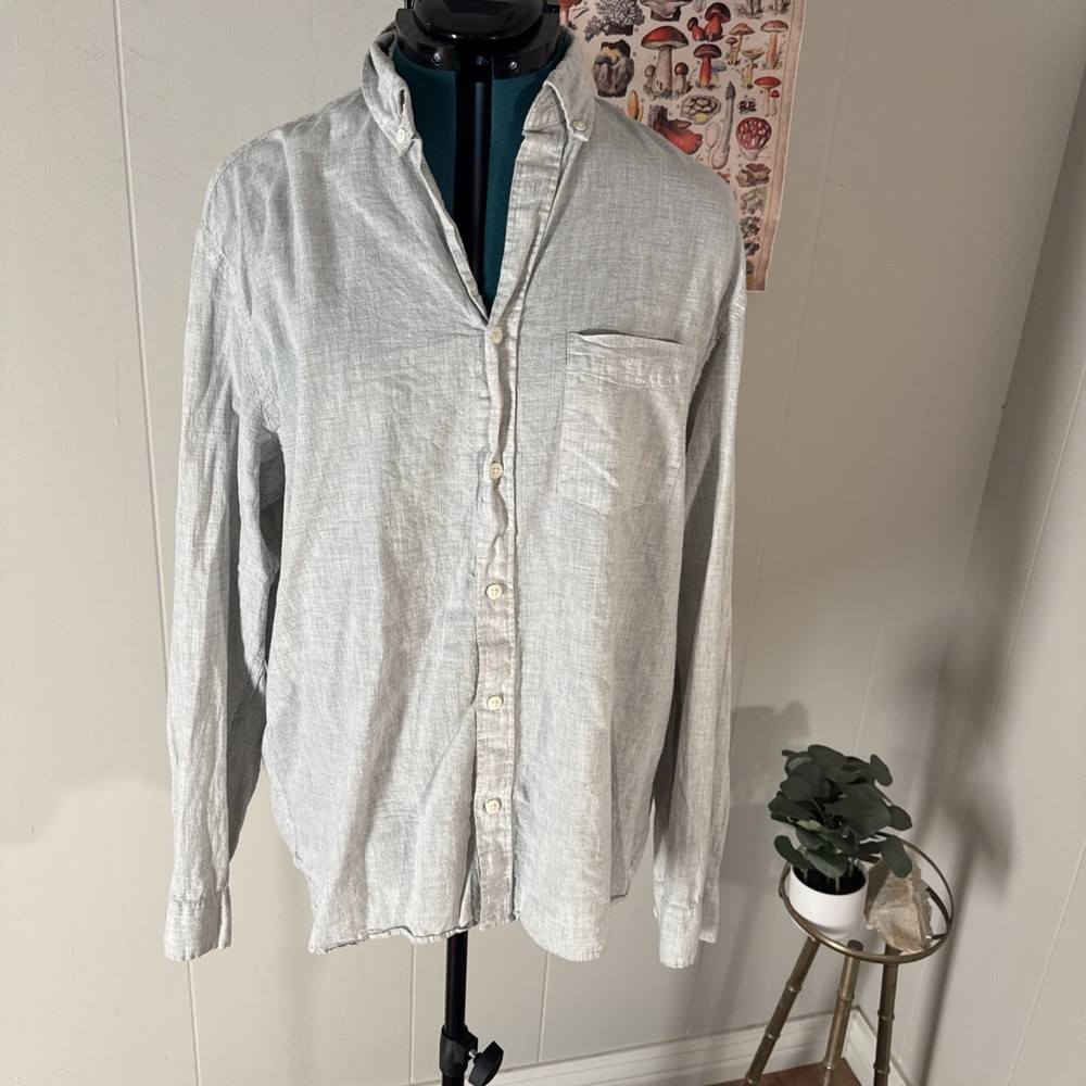 H&M L.O.G.G. Long Sleeve Button Down Regular Fit Shirt Mens Size L Gray