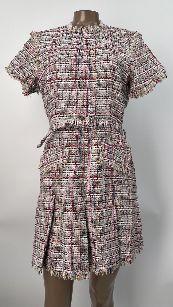 Cinq A Sept Womens Mini Dress Ivory/Multi Size 6 Kelsey Wildflower Tweed Pleated