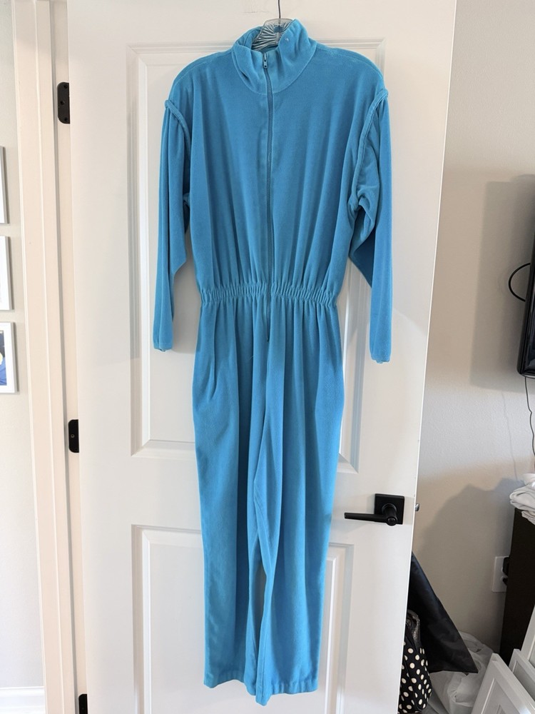 S David Brown Boutique California Teal Blue Size L Romper Jumpsuit Vintage