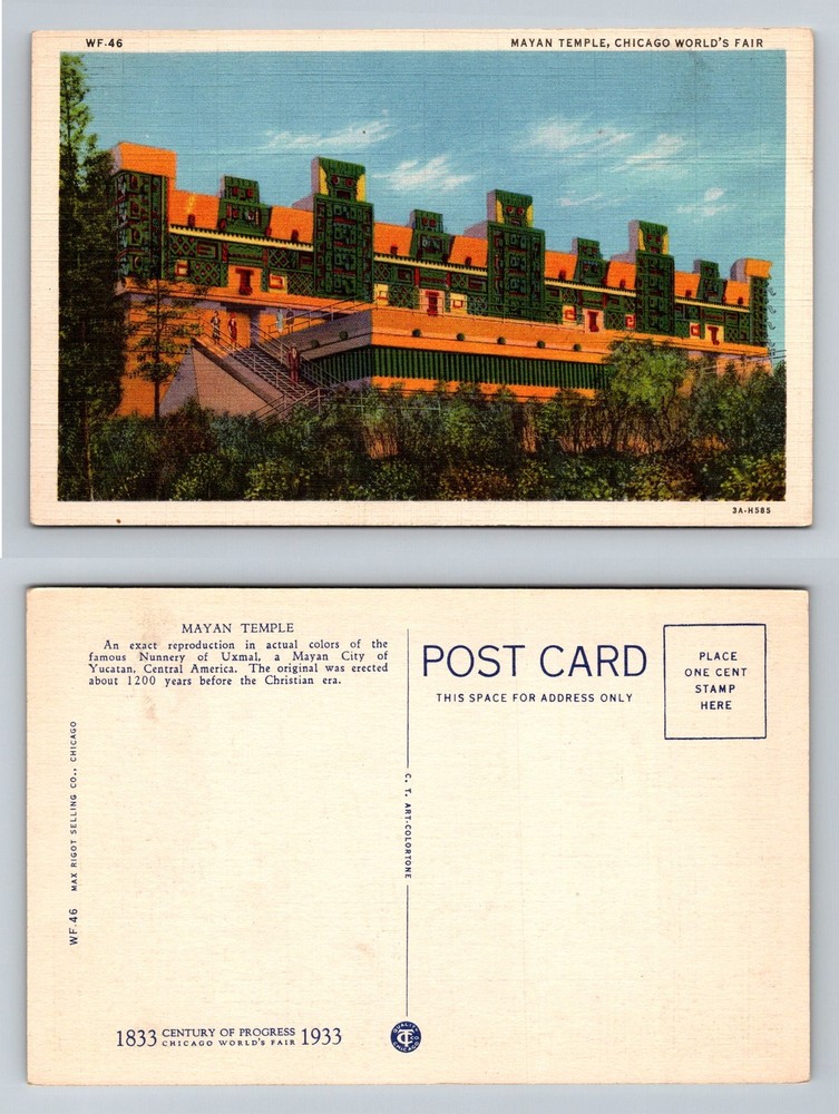 Chicago, IL-Illinois Mayan Temple Century Progress World's Fair Vintage Postcard