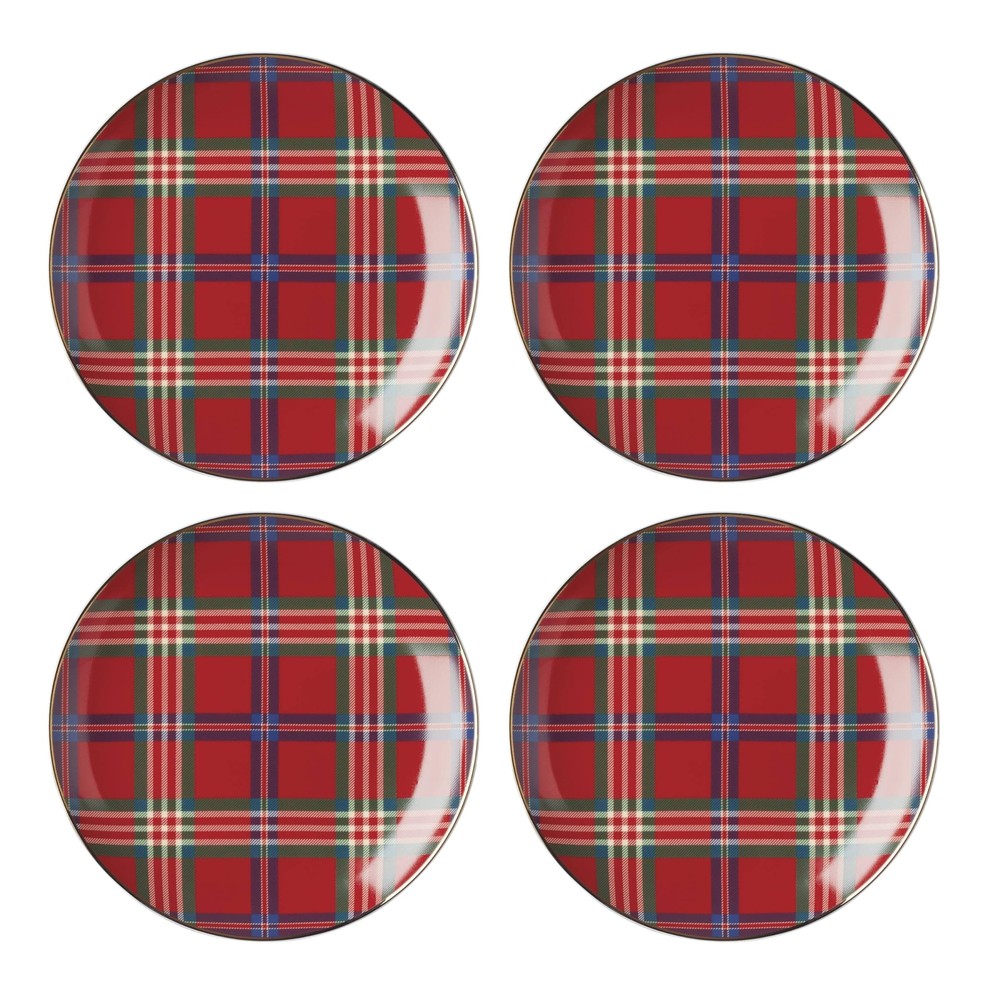 Red Holiday Tartan Accent Plates, Set of 4, 4 Count