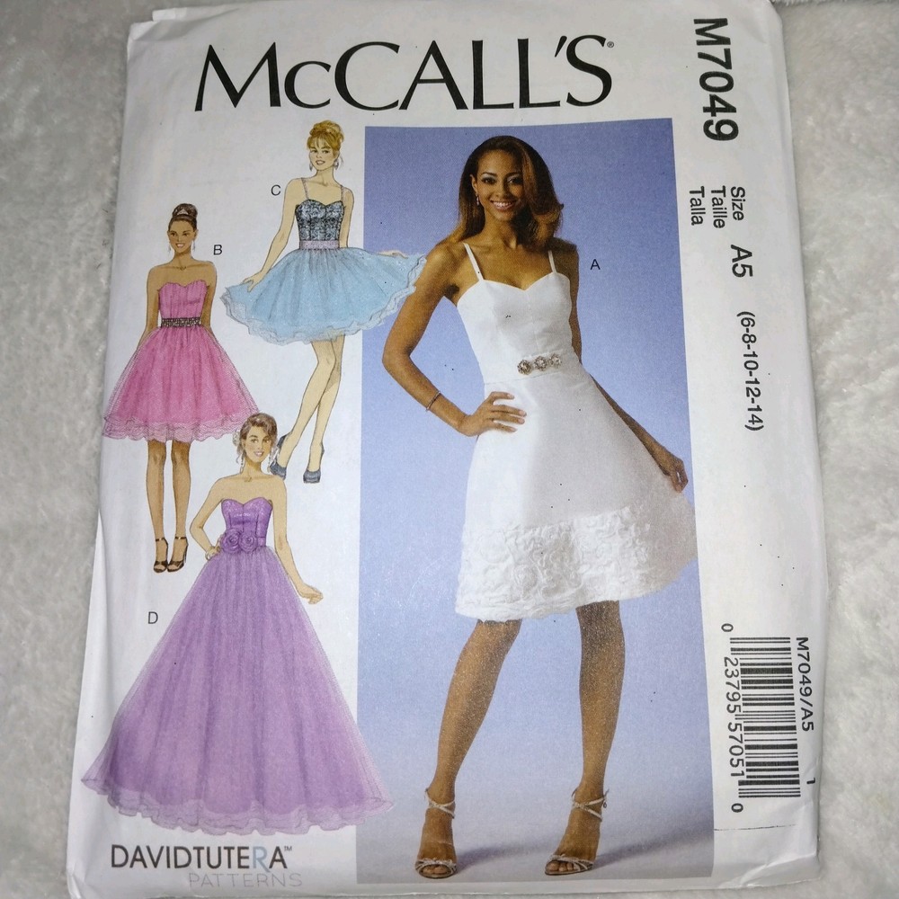 Mccall's Pattern M7049 Sizes 6-14 Misses Dresses, 4 Styles Long & Short, Uncut