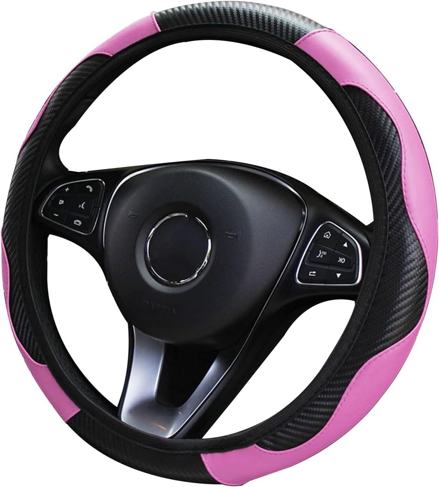 Car Steering Wheel Cover, 15 Inch Anti-Slip Breathable Wheel Cover Color: Pink
