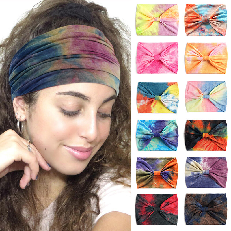 Women's Stretchy Tie Dye Headband Turban for Sports Running Yoga Workouts