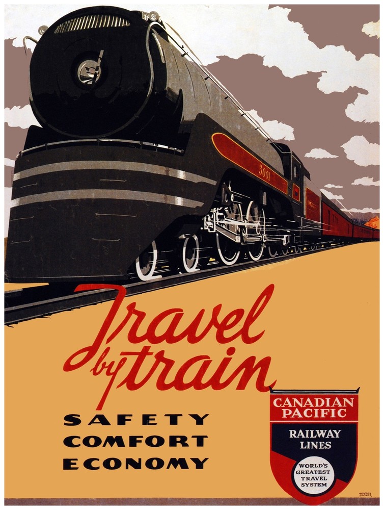 Vintage Train Railroad Travel Poster for Home Studio Wall Art Design