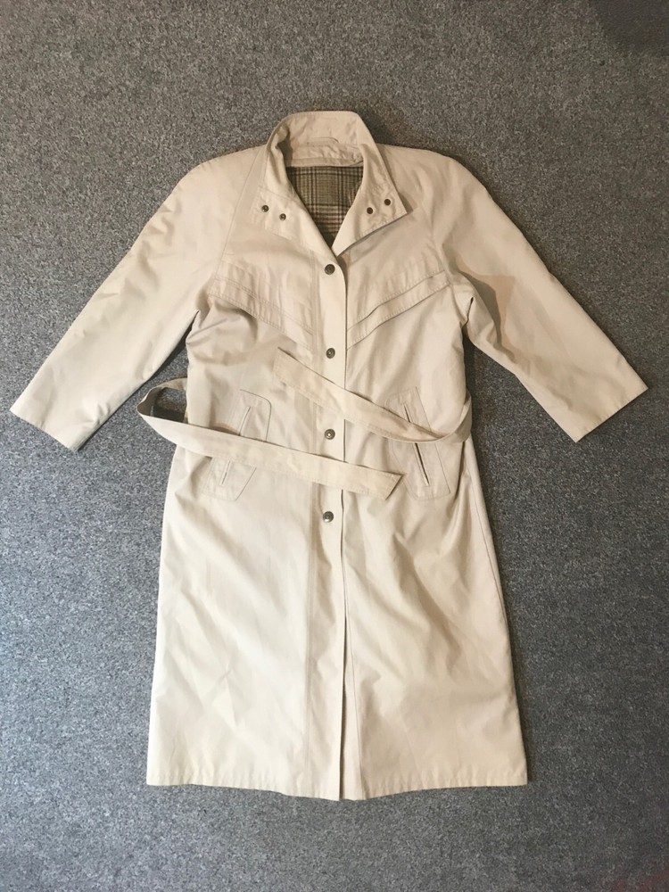 St Michael Trench Coat Size 14 Womens Beige Long Vintage Overcoat Lining Inside