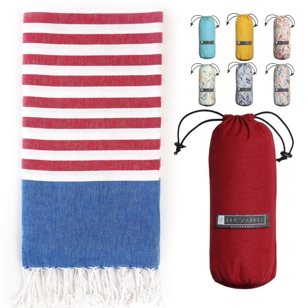 BAY LAUREL 39x71 Quick Dry Turkish Beach Towel Includes Carry Bag for Travel