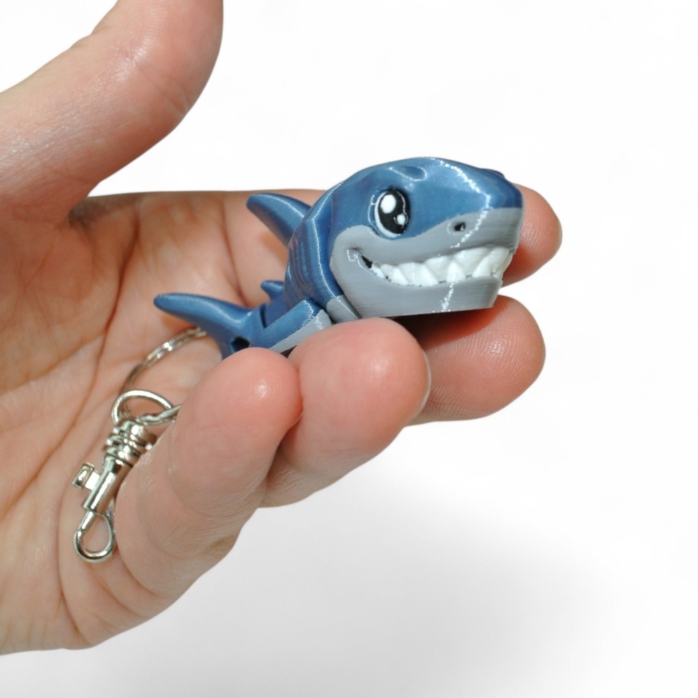 Blue Shark Keychain 3D Printed Articulated Sea Animal Keyring Fidget