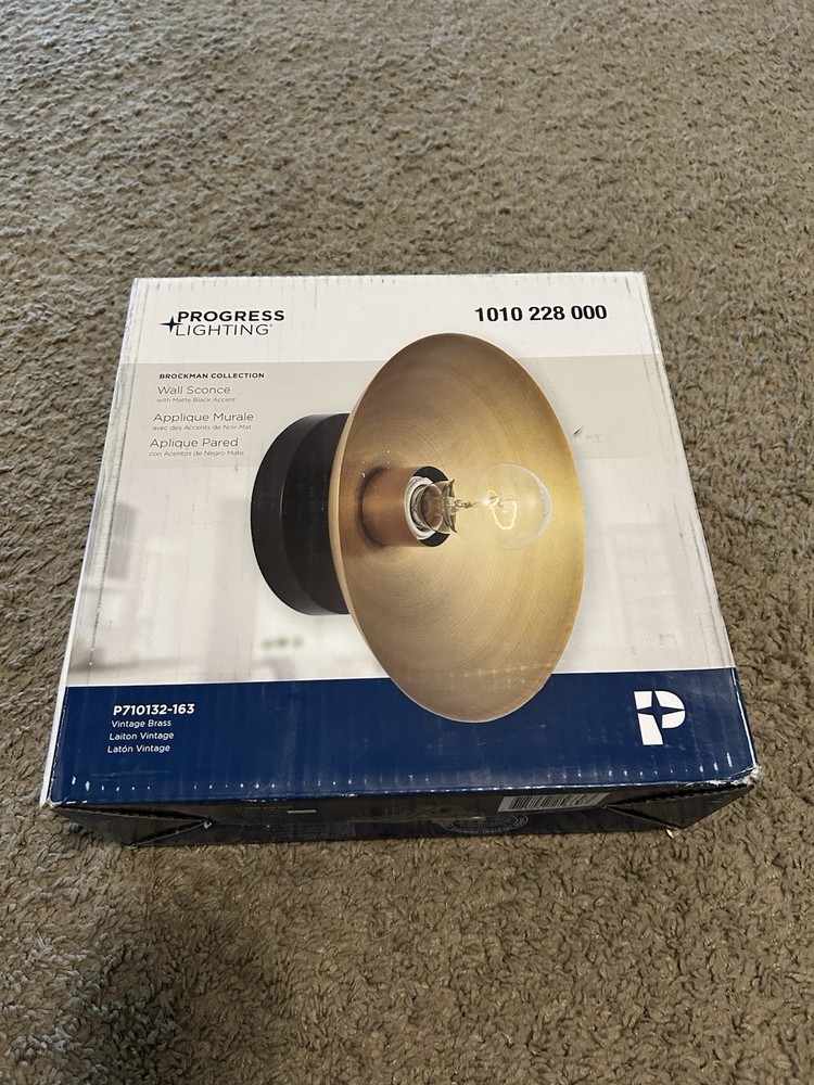 NEW Progress Lighting Brockman 1-Light Vintage Brass Matte Black Wall Sconce