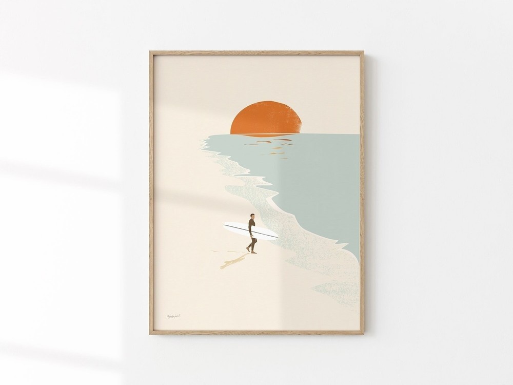 Surf Sunset Beach Wall Art Retro Surfer Poster Coastal Surfboard Print