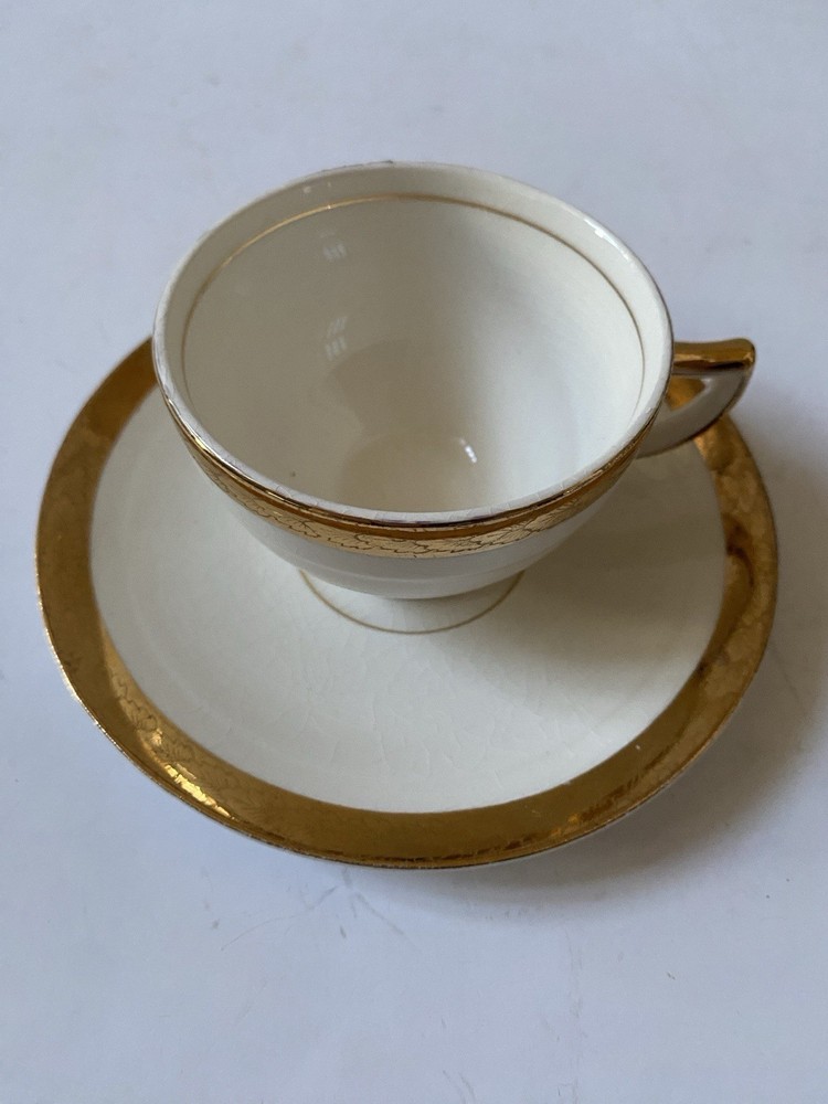 VTG Limoges China Co Coffee Tea Expresso Cup Saucer Cream Golden Trim
