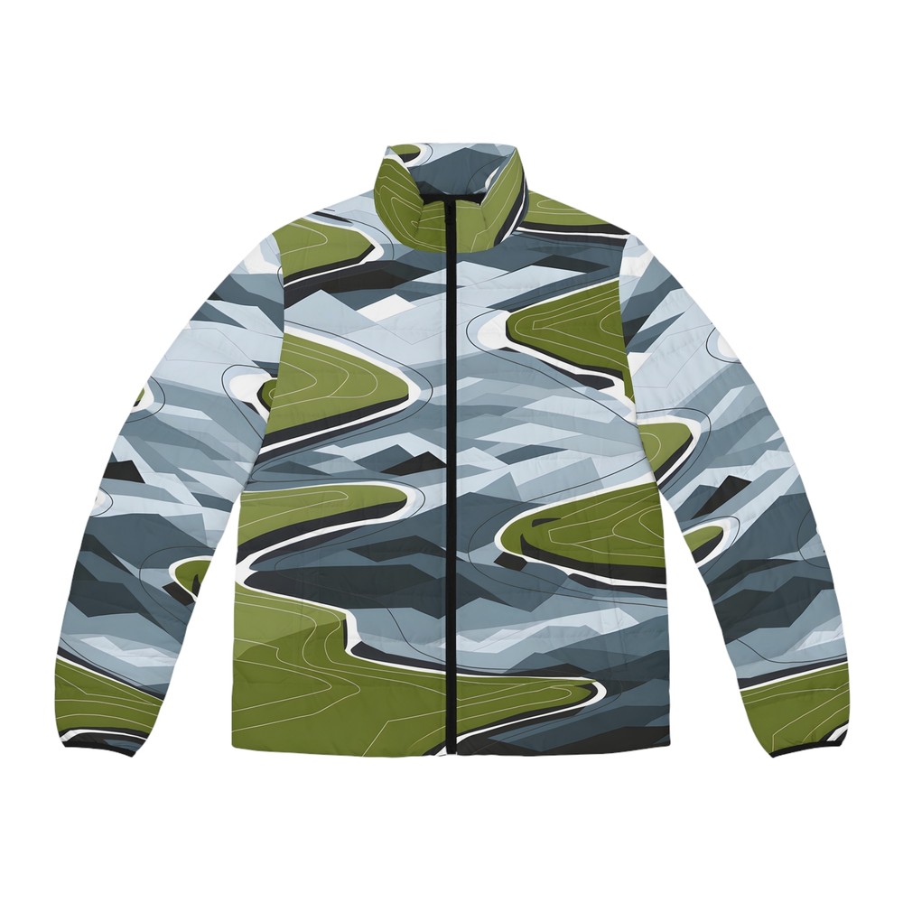 Abstract Lakes Puffer Jacket – Stylish Warm Outdoor Apparel for Adventures-image