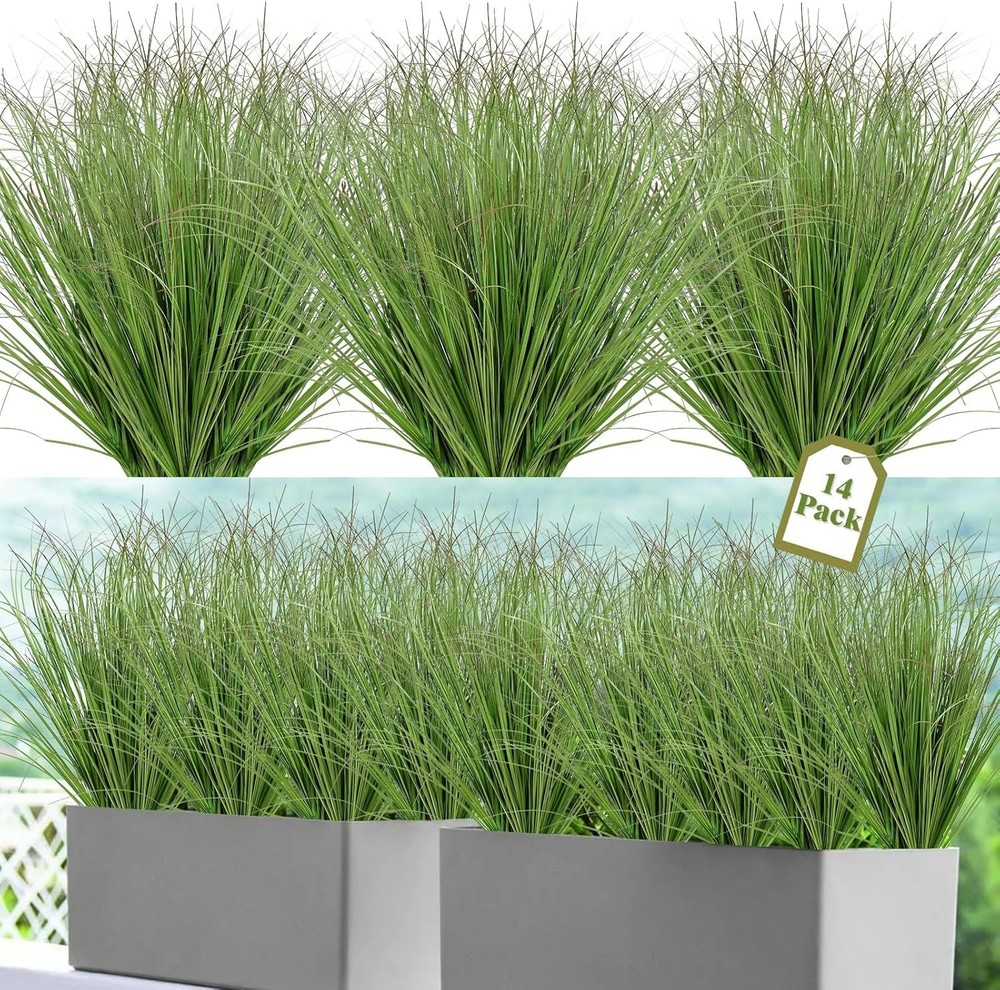 14 Bundles Artificial Plants Onion Grass Outdoor 20 Inch Tall Fake Shrubs Wheat