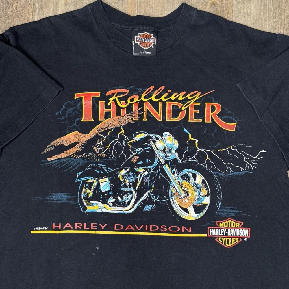 Vintage 90s Harley Davidson Lightning Shirt “Rolling Thunder” Biker Tee