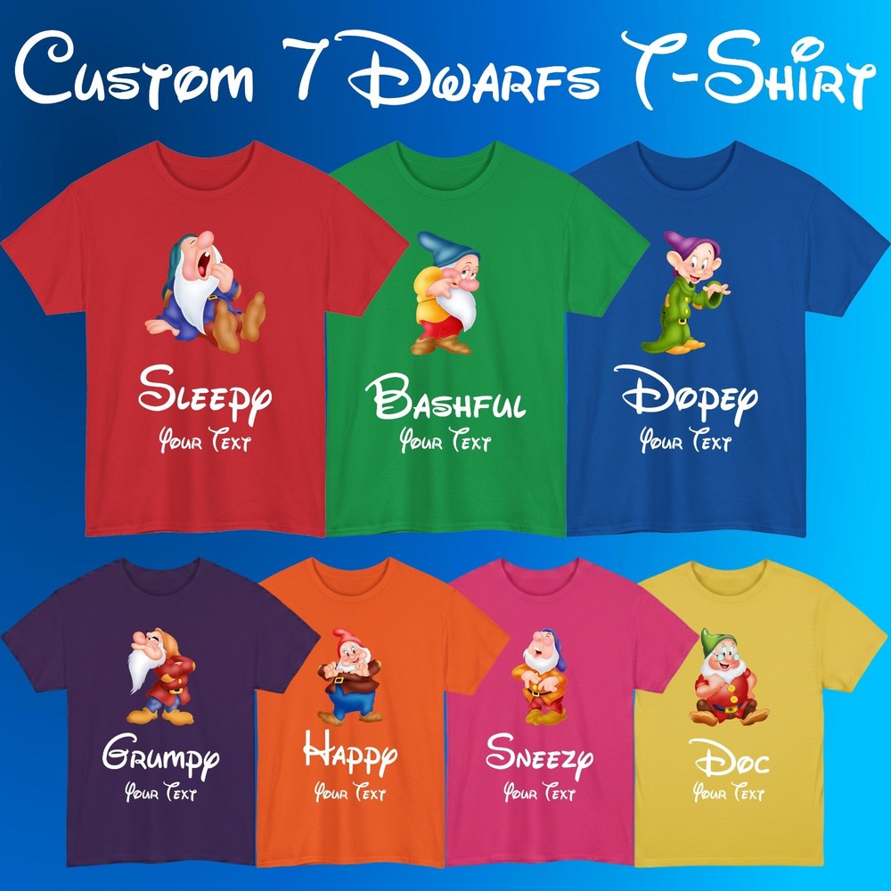 Personalised Seven Dwarfs T-Shirt Dwarf Custom Name Adults & Kids Gift Tee Top