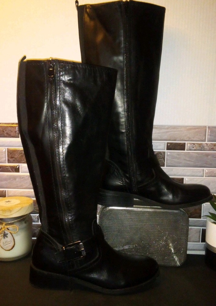 Marc Fisher Black Glimmer Tall Riding Boots Side Zip Leather Women's 6.5M WC