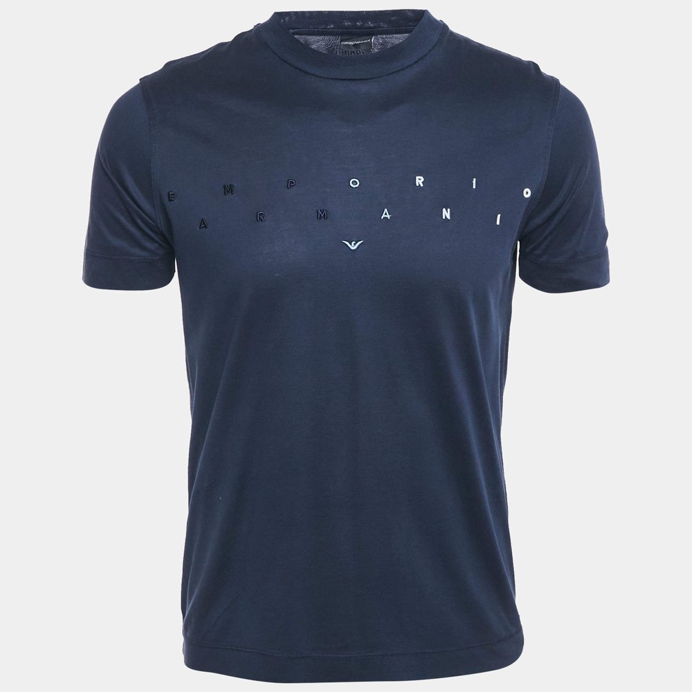 Emporio Armani Navy Blue Logo Embroidered Cotton Crewneck TShirt S