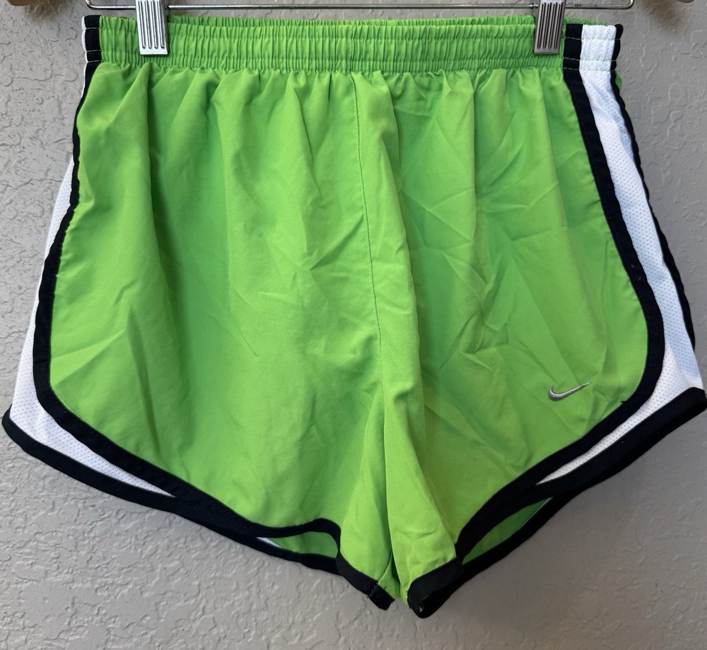 Women's Nike Dry-Fit Tempo Green White Black Running Shorts With Briefs Size M