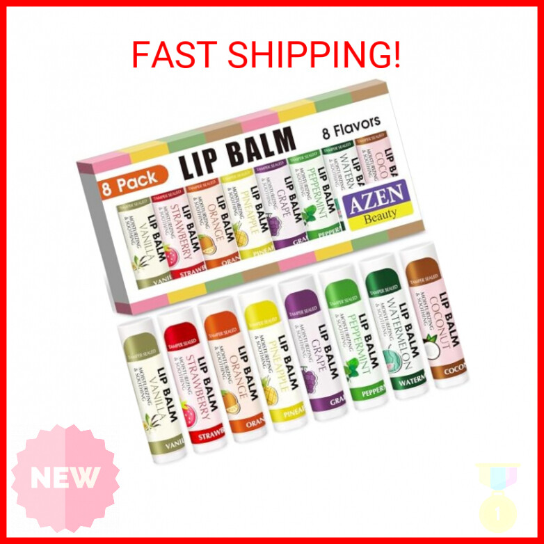 AZEN 8 Pack Lip Balm Stocking, Natural Lip Balm Bulk, Moisturizing Lip Balm for