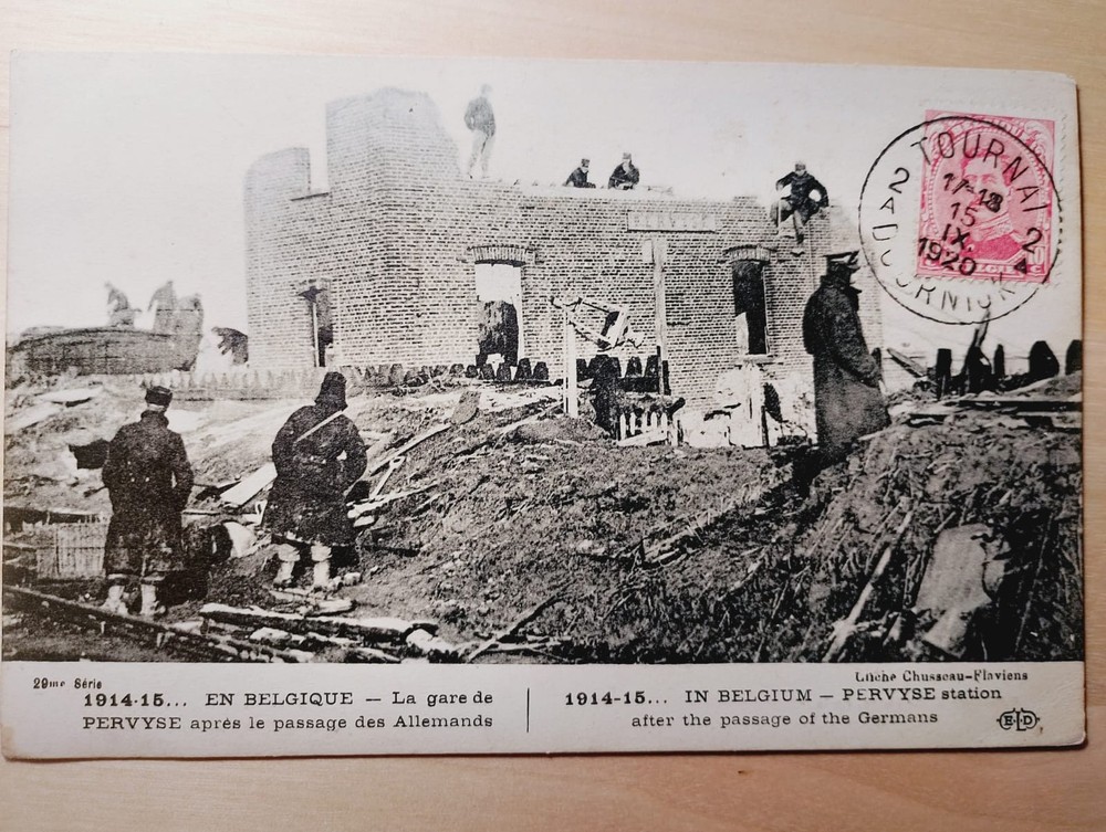 WWI Postcard No. 22 ELD Pervyse Station Belgium Ruins - Heliotypie 1920 Postmark