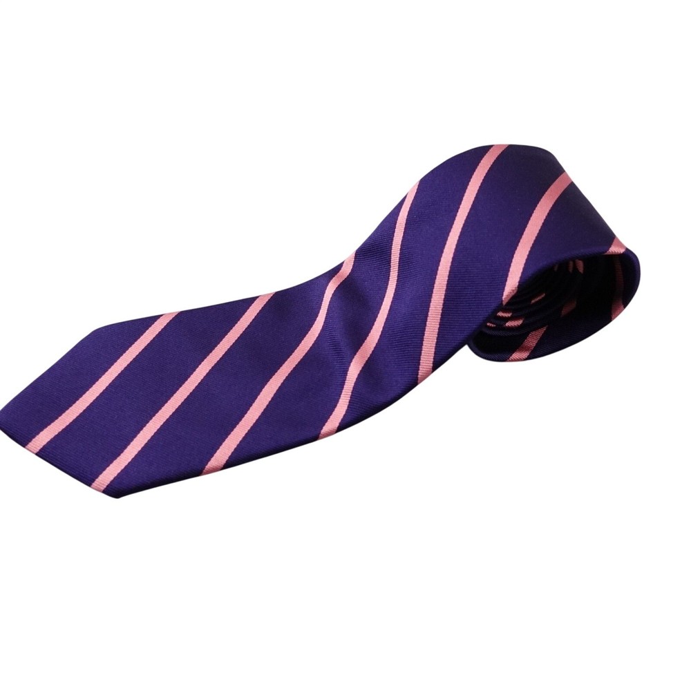 Brooks Brothers Striped Silk Tie Navy Pink Woven in England Made in USA