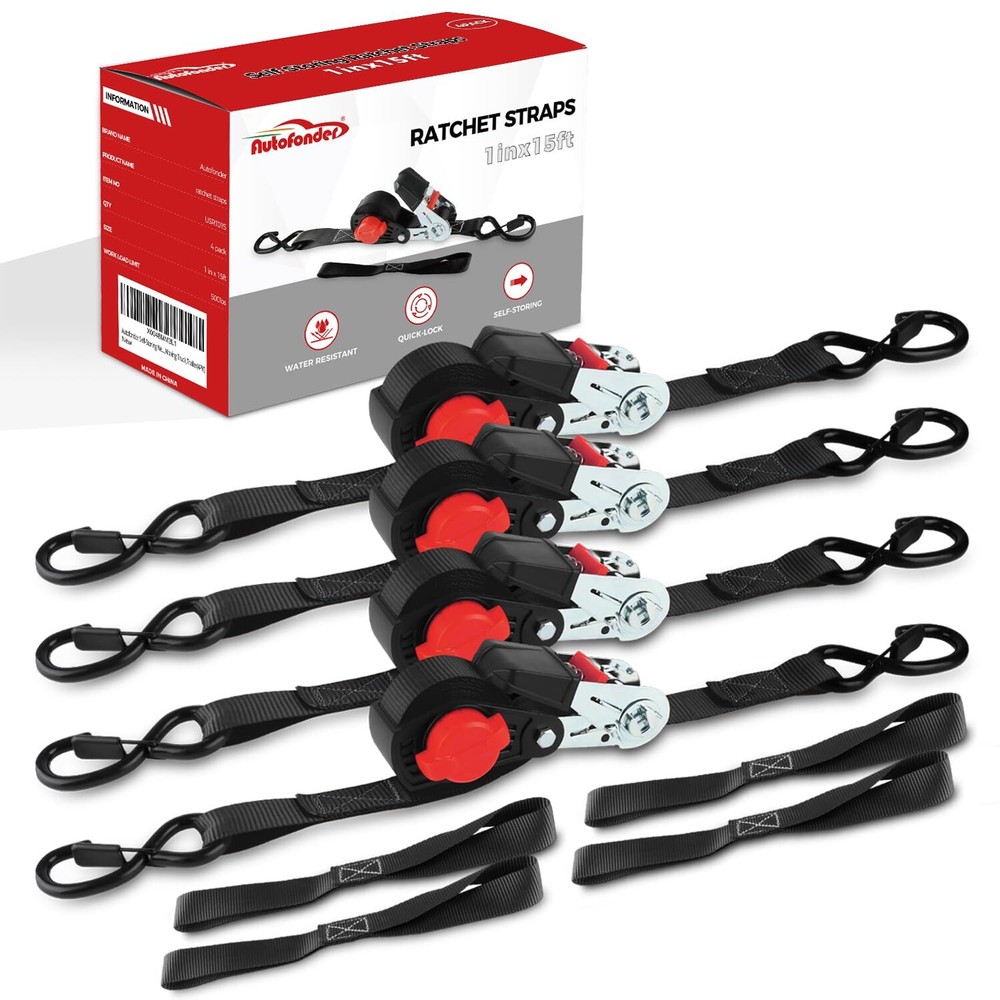 NeatStrap Ratchet Strap with Safety Lock Chromoly S Hooks-1,500lbs Break Stre...