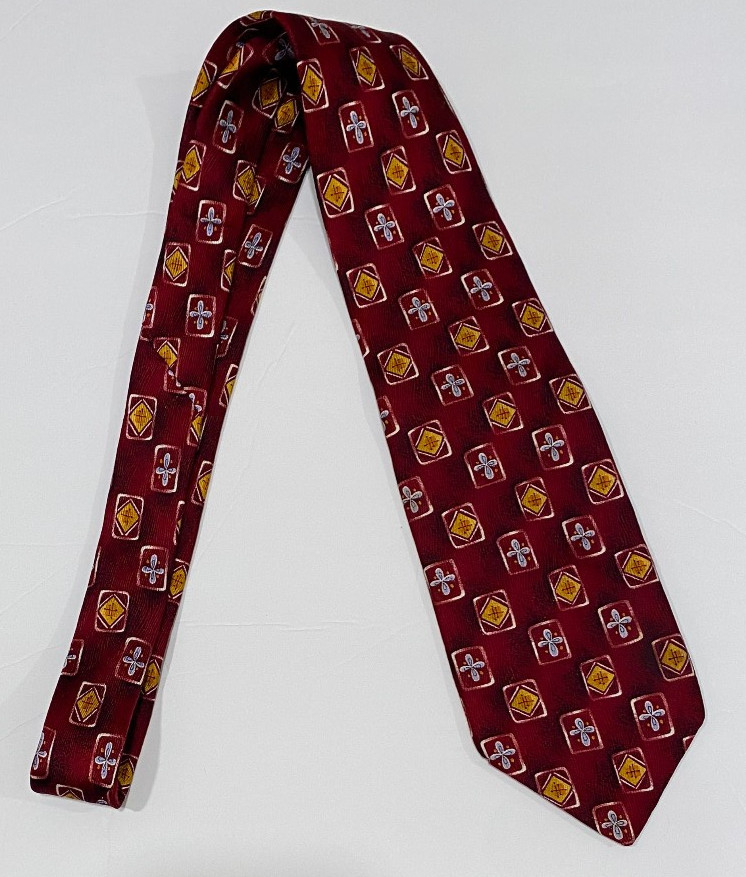 Vintage Robert Talbott Studio 100% Silk Tie Red Geometric Floral Hand Made USA