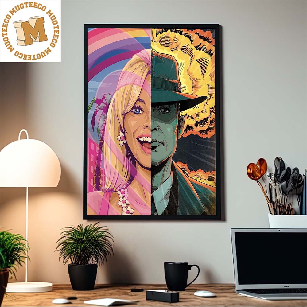Barbie And Oppenheimer The Battle Split Art Barbenheimer Home Decor Poster
