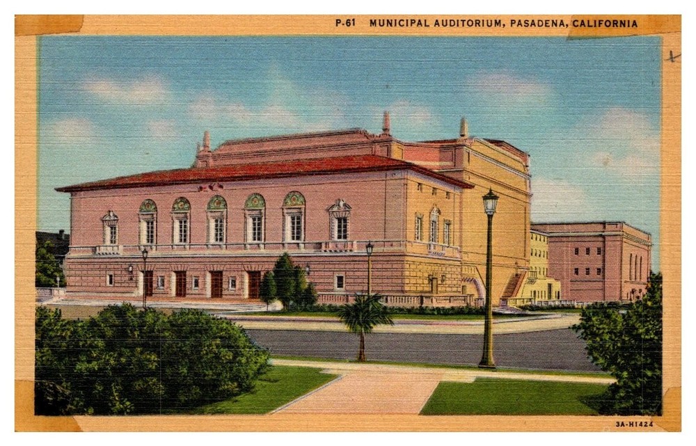 1940s Front Of Municipal Auditorium Pasadena California Vintage Postcard