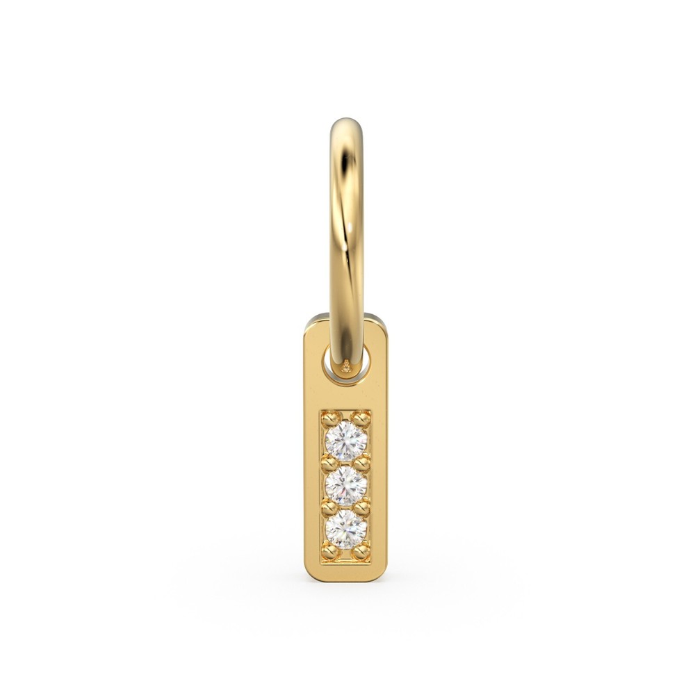 3 Stone Diamond Bar Charm Pendant in 14k or 18k Solid Gold