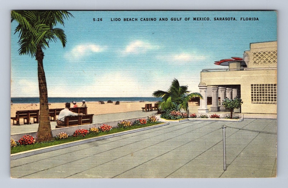 Sarasota FL-Florida Lido Beach Casino And Gulf Of Mexico Vintage Postcard