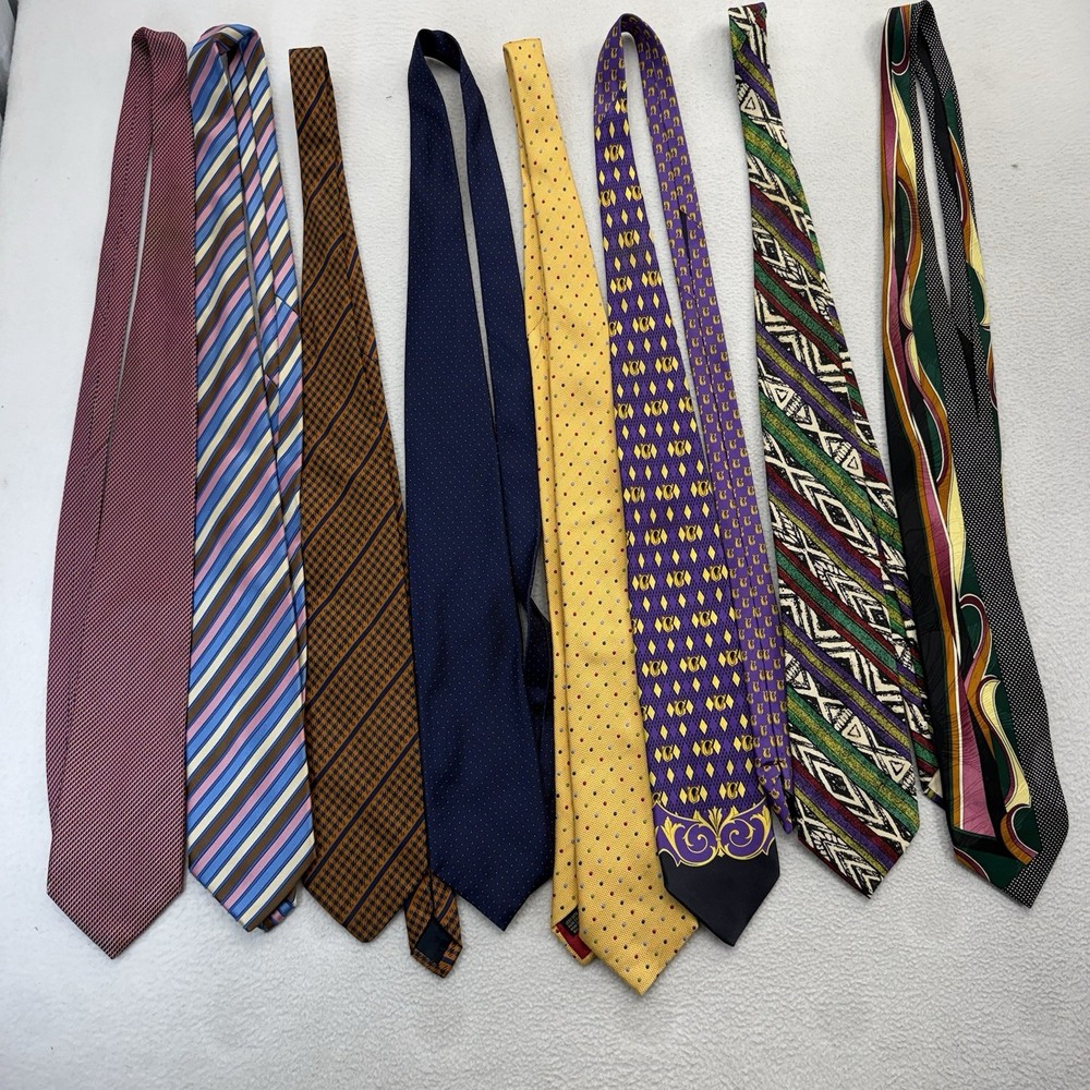 Lot Of 8 Silk Designer Men’s Neck Ties Vintage Various Brands Versace Missoni