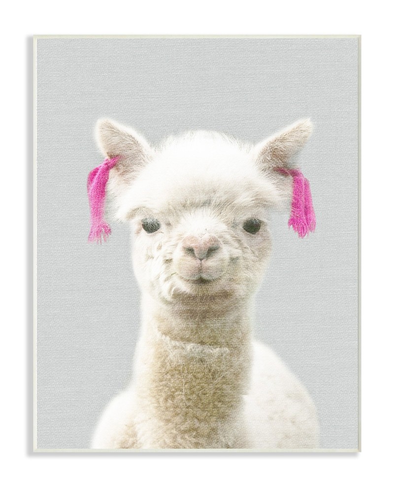 Cute Little Alpaca Pinktails Linen Look Wall Plaque Art, Proudly Made in USA