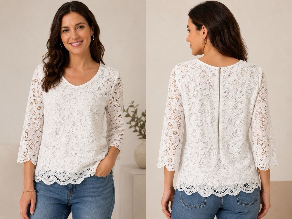 Nanette Lepore Women’s White Lace Top L Coquette Cottagecore Feminine Romantic