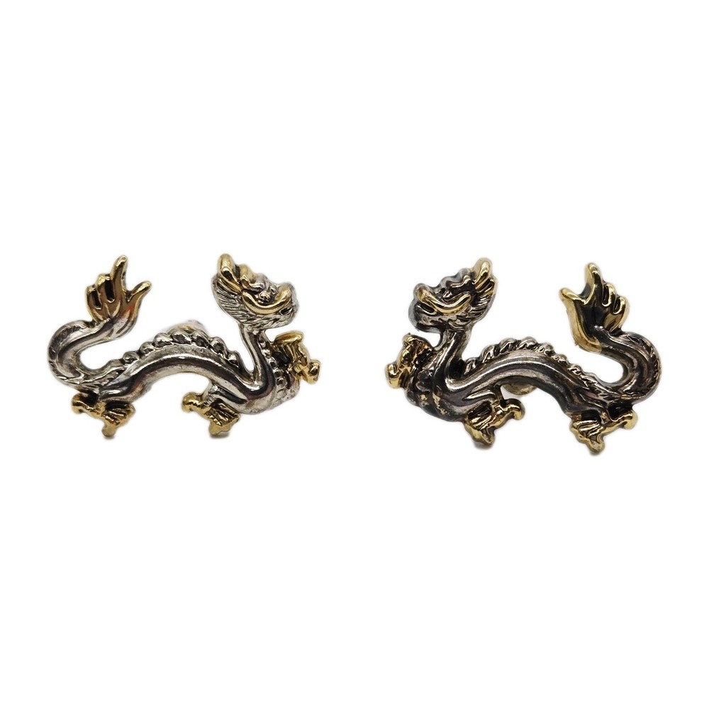 Vintage Dragon Earrings Two-Tone Gold Silver Mythical Magic Rare