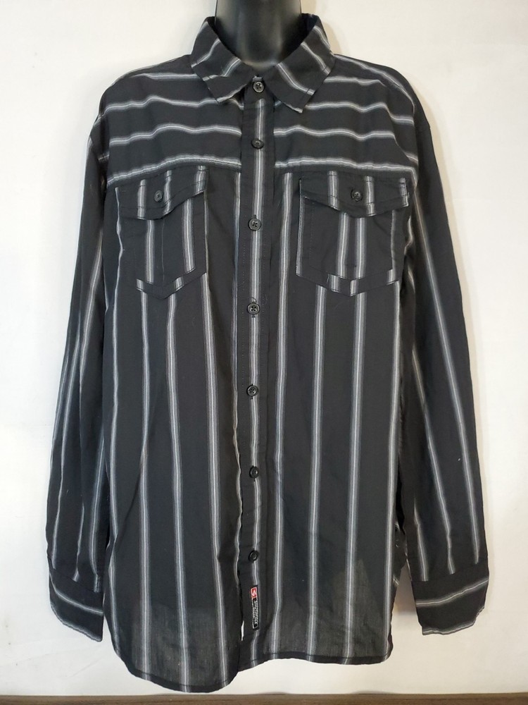 Vintage SOUTHPOLE Button Up Shirt Men’s Size Large Striped Long Sleeve Y2K