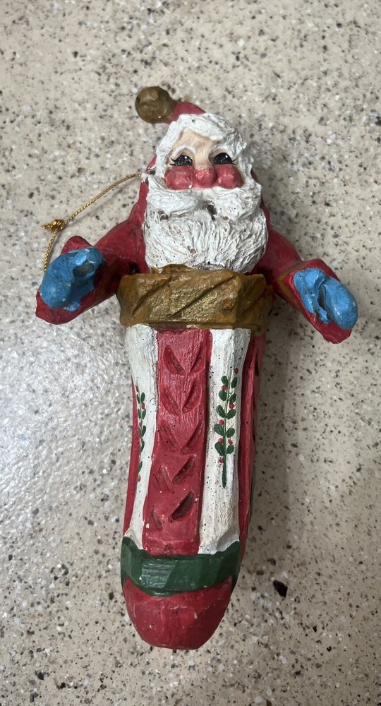 House Of Hatten Denise Calla Santa Claus Stocking 7” Christmas Ornament Folk Art